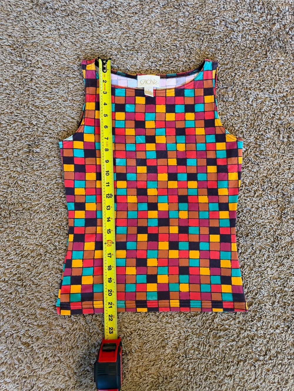 Cache Multicolor Checkerboard Sleeveless Tee - Red, Yellow, Turquoise, Black